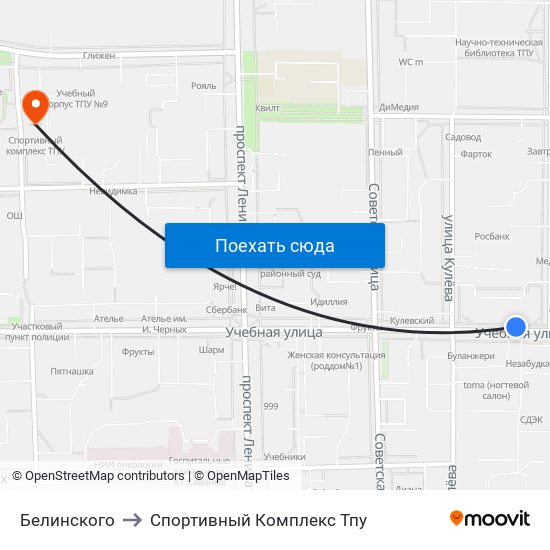 Белинского to Спортивный Комплекс Тпу map