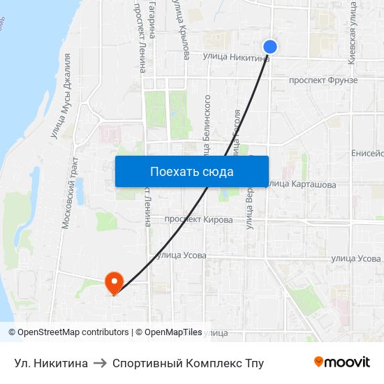 Ул. Никитина to Спортивный Комплекс Тпу map