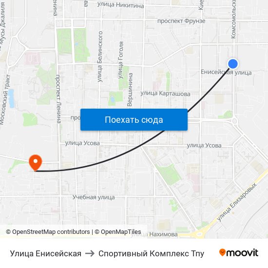 Улица Енисейская to Спортивный Комплекс Тпу map