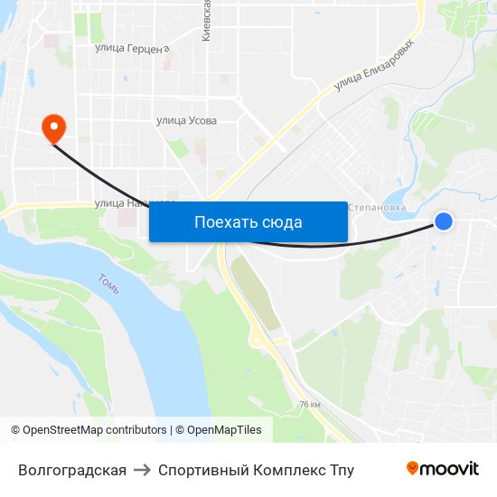 Волгоградская to Спортивный Комплекс Тпу map