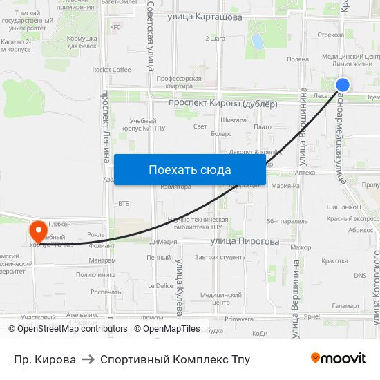 Пр. Кирова to Спортивный Комплекс Тпу map