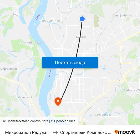 Микрорайон Радужный to Спортивный Комплекс Тпу map
