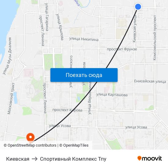 Киевская to Спортивный Комплекс Тпу map