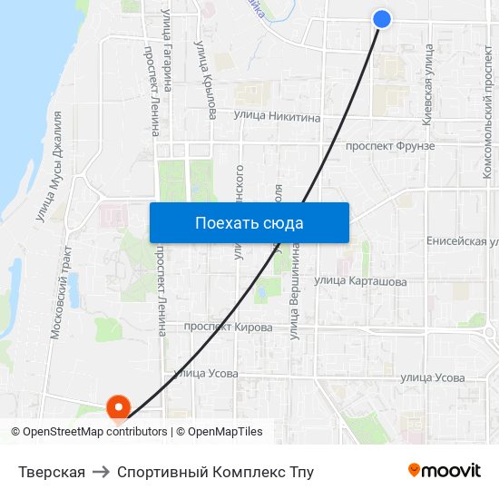 Тверская to Спортивный Комплекс Тпу map