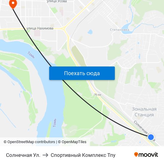 Солнечная Ул. to Спортивный Комплекс Тпу map