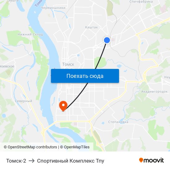 Томск-2 to Спортивный Комплекс Тпу map