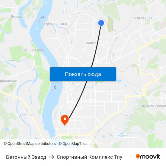 Бетонный Завод to Спортивный Комплекс Тпу map