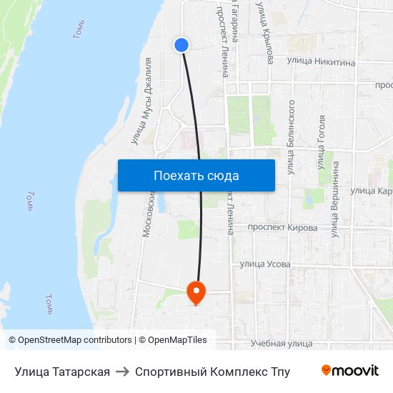 Улица Татарская to Спортивный Комплекс Тпу map