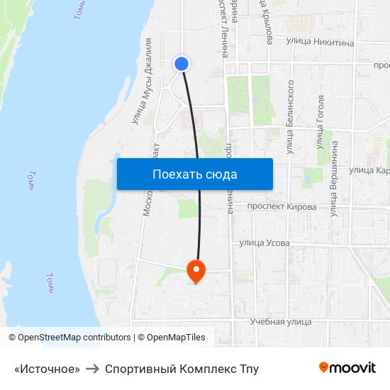 «Источное» to Спортивный Комплекс Тпу map