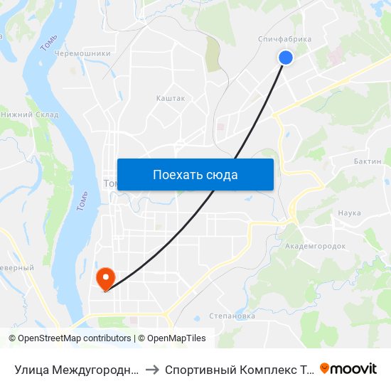 Улица Междугородняя to Спортивный Комплекс Тпу map