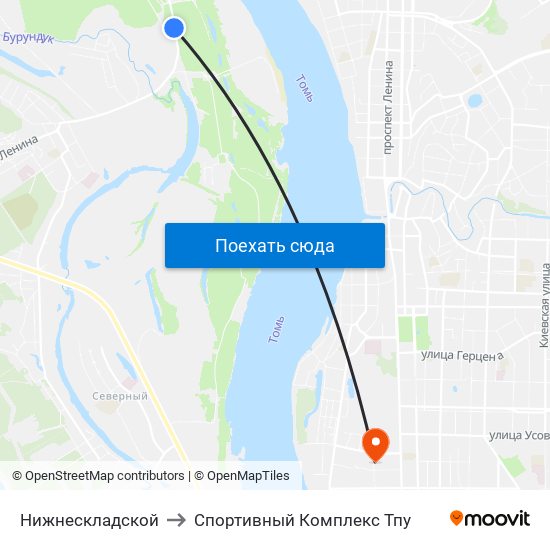 Нижнескладской to Спортивный Комплекс Тпу map