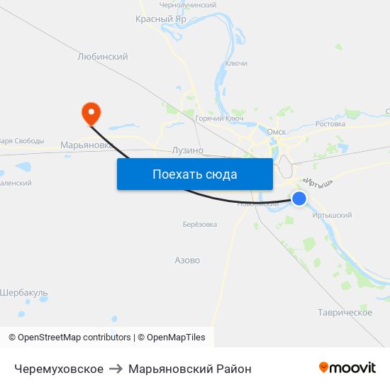 Черемуховское to Марьяновский Район map