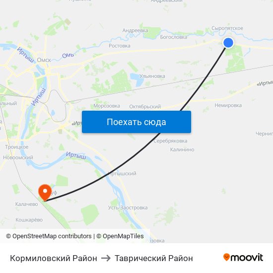 Кормиловский Район to Таврический Район map