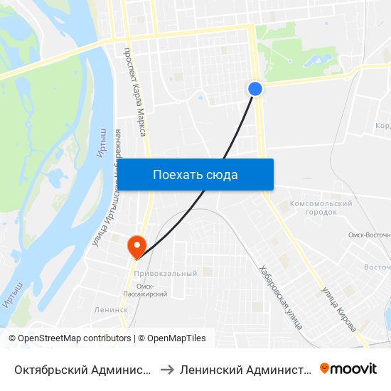 Октябрьский Административный Округ to Ленинский Административный Округ map