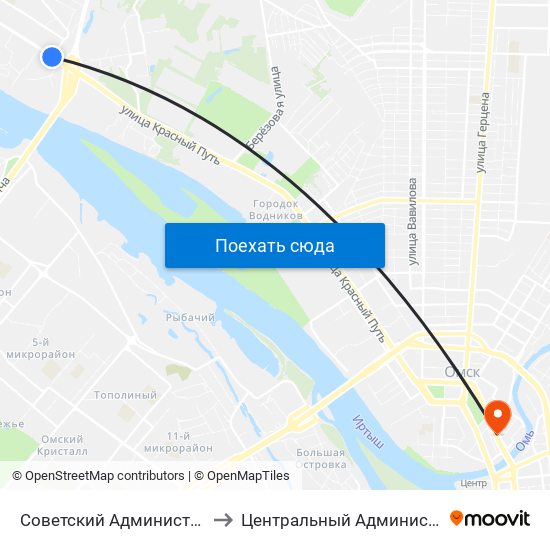 Советский Административный Округ to Центральный Административный Округ map