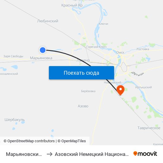 Марьяновский Район to Азовский Немецкий Национальный Район map