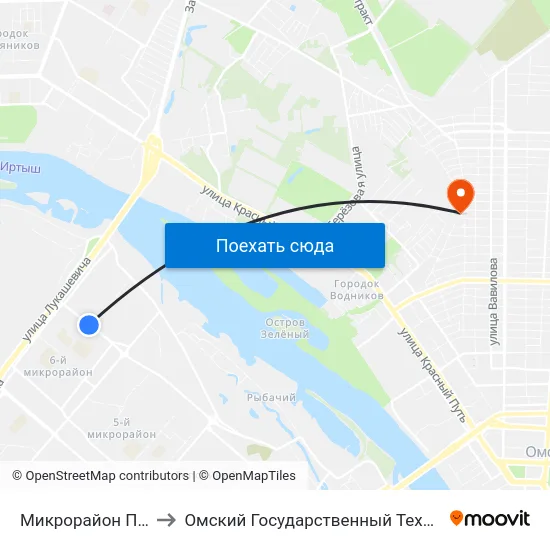 Микрорайон Прибрежный to Омский Государственный Технический Университет map