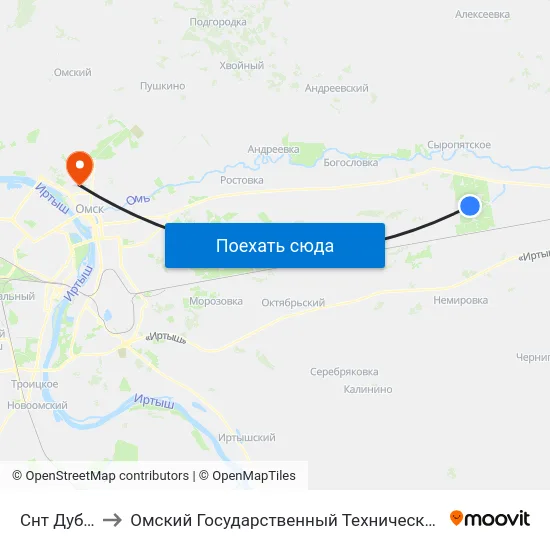 Снт Дубрава to Омский Государственный Технический Университет map