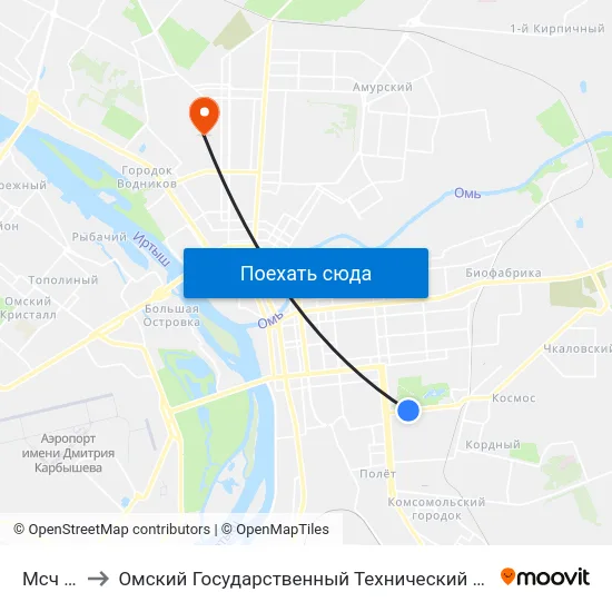 Мсч №1 to Омский Государственный Технический Университет map