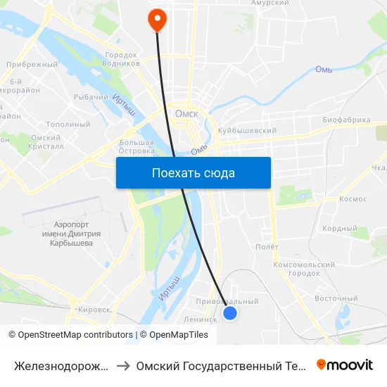 Железнодорожная Больница to Омский Государственный Технический Университет map