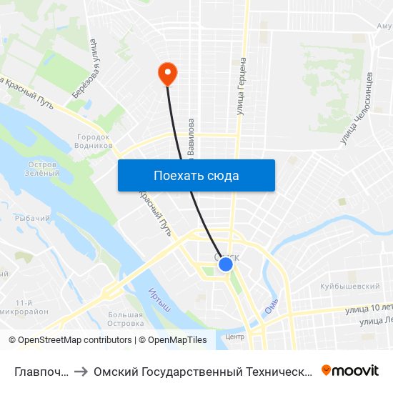 Главпочтамт to Омский Государственный Технический Университет map