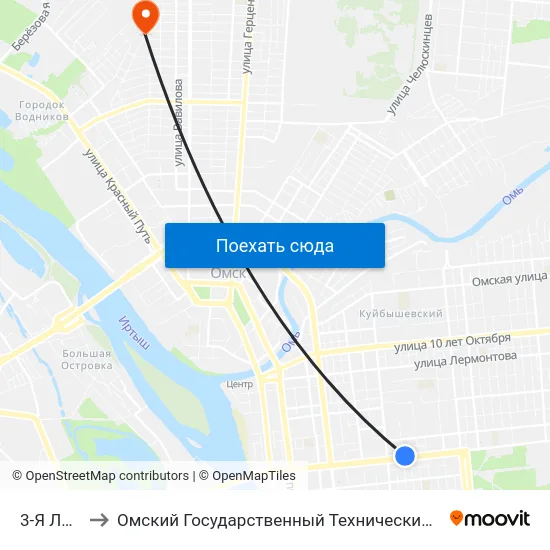 3-Я Линия to Омский Государственный Технический Университет map
