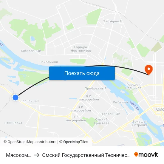Мясокомбинат to Омский Государственный Технический Университет map