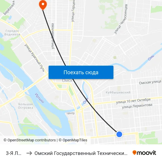 3-Я Линия to Омский Государственный Технический Университет map