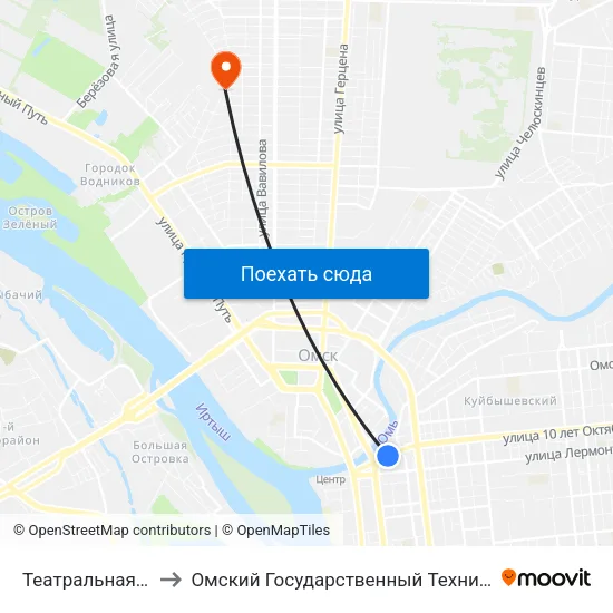 Театральная Площадь to Омский Государственный Технический Университет map