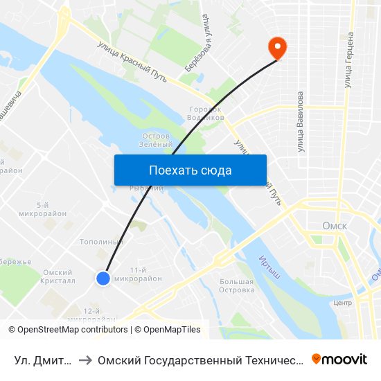 Ул. Дмитриева to Омский Государственный Технический Университет map