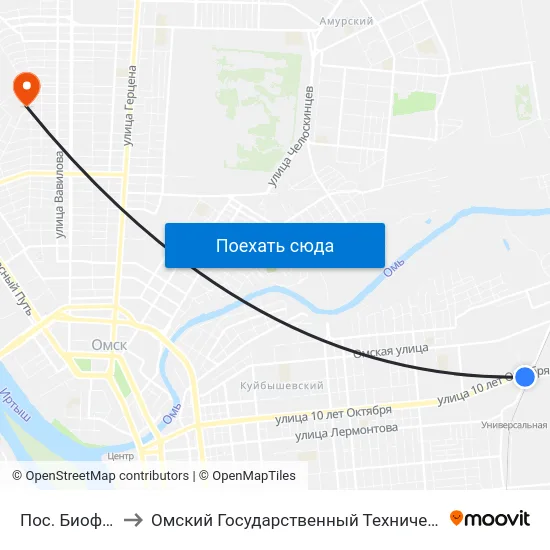 Пос. Биофабрика to Омский Государственный Технический Университет map