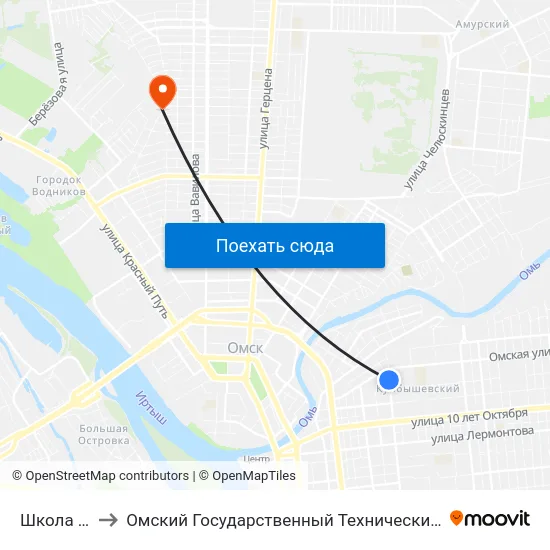 Школа №65 to Омский Государственный Технический Университет map