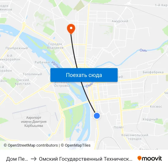 Дом Печати to Омский Государственный Технический Университет map