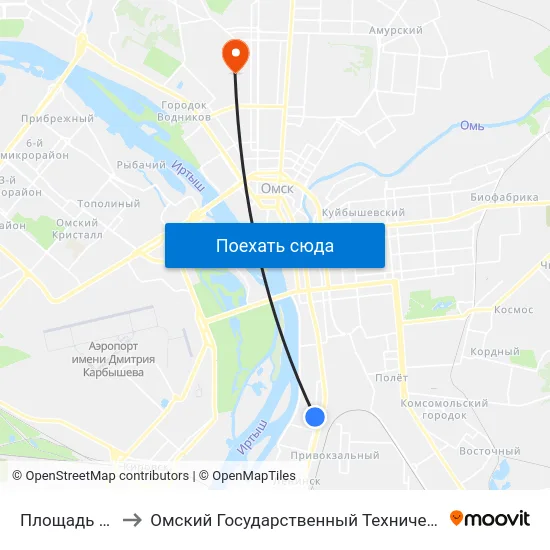Площадь Серова to Омский Государственный Технический Университет map