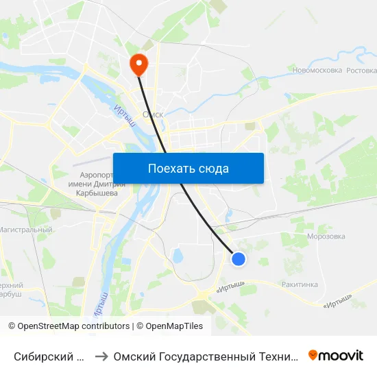 Сибирский Проспект to Омский Государственный Технический Университет map
