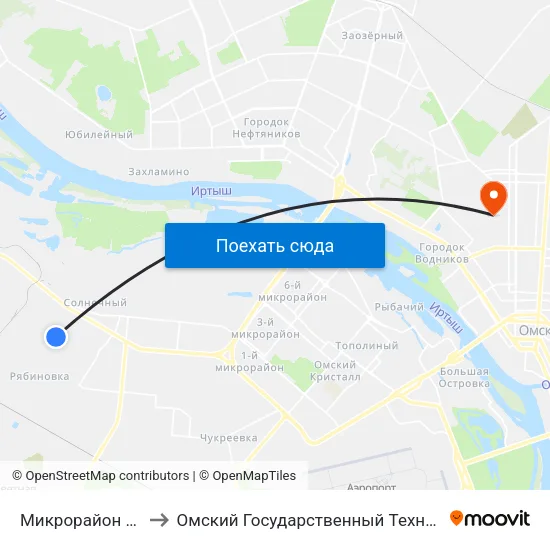 Микрорайон Рябиновка to Омский Государственный Технический Университет map