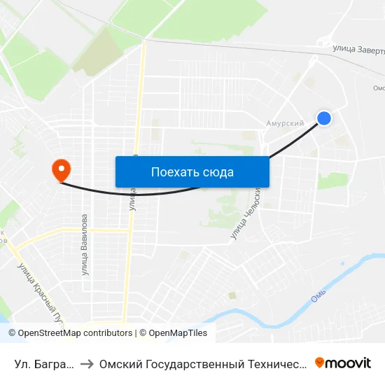 Ул. Багратиона to Омский Государственный Технический Университет map