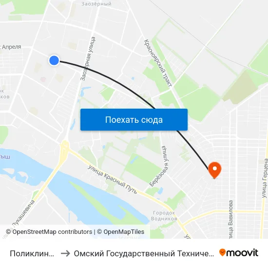 Поликлиника №4 to Омский Государственный Технический Университет map