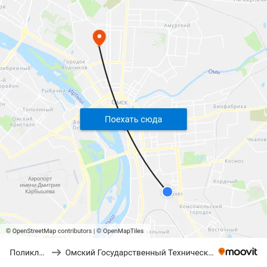 Поликлиника to Омский Государственный Технический Университет map