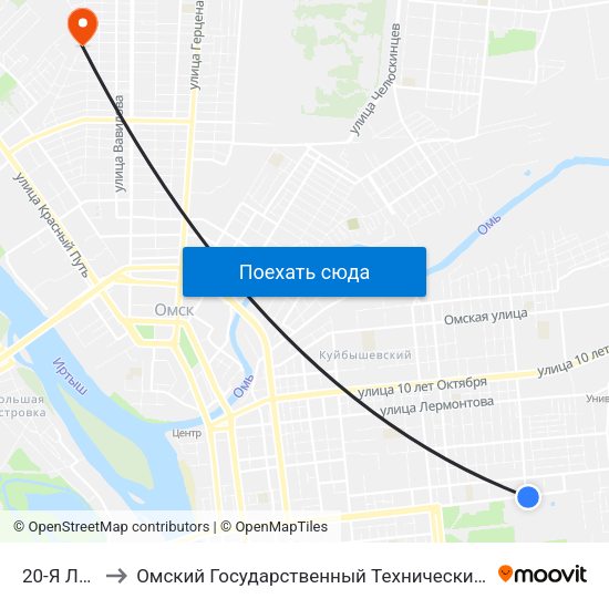 20-Я Линия to Омский Государственный Технический Университет map