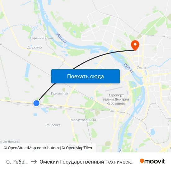 С. Ребровка to Омский Государственный Технический Университет map