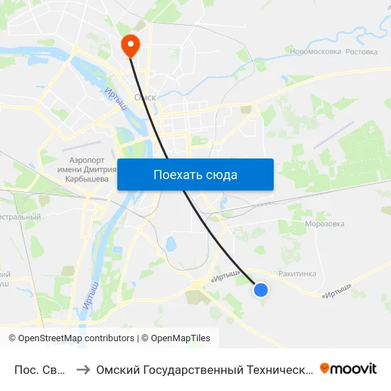 Пос. Светлый to Омский Государственный Технический Университет map