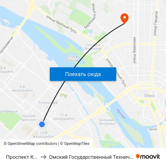 Проспект Комарова to Омский Государственный Технический Университет map
