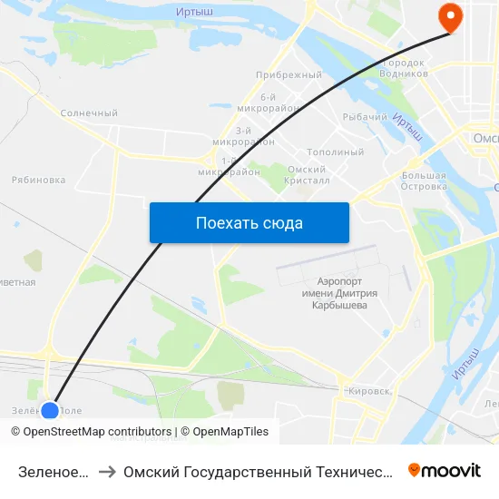 Зеленое Поле to Омский Государственный Технический Университет map