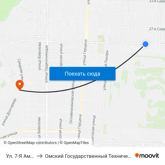 Ул. 7-Я Амурская to Омский Государственный Технический Университет map