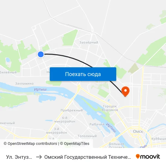 Ул. Энтузиастов to Омский Государственный Технический Университет map