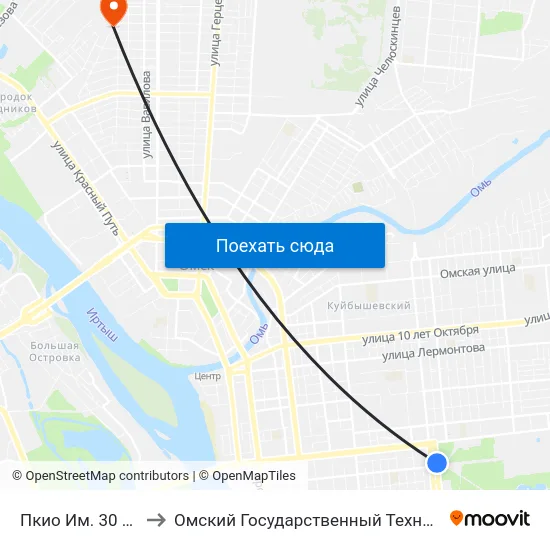 Пкио Им. 30 Лет Влксм to Омский Государственный Технический Университет map
