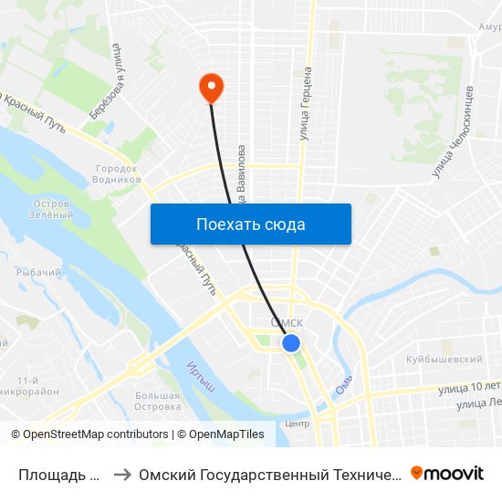 Площадь Победы to Омский Государственный Технический Университет map