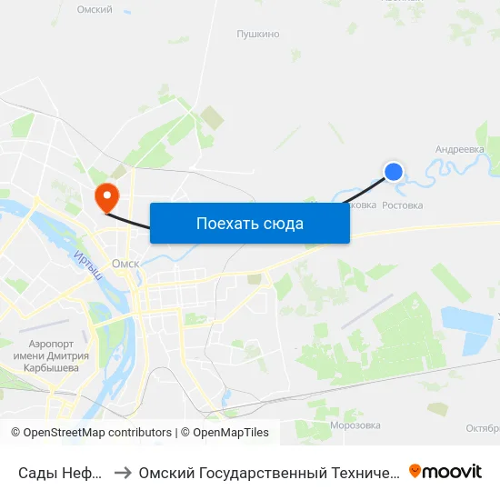 Сады Нефтяник-2 to Омский Государственный Технический Университет map