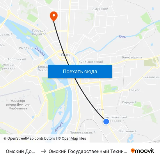 Омский Дом Дружбы to Омский Государственный Технический Университет map